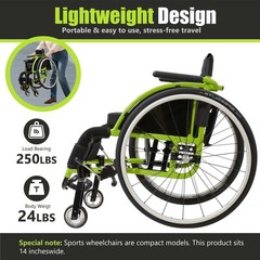 Aluminum Alloy Foldable Lightweight Wheelchair 24″ Quick Release Wheels Green
