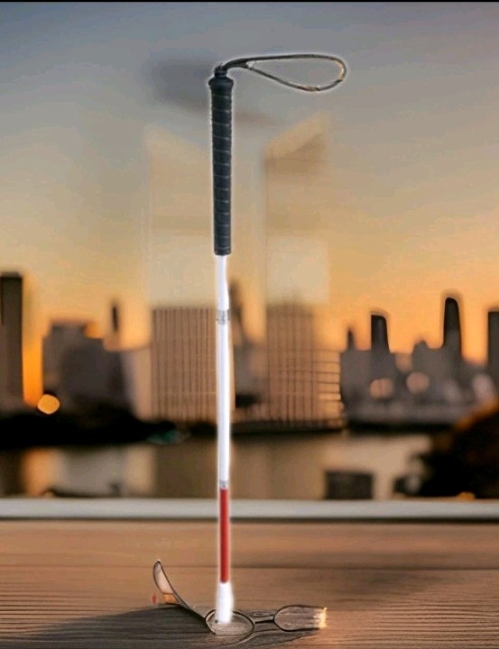 Collapsible Walking Cane with Wrist Strap, White/Red with Black Handle Hi 55in