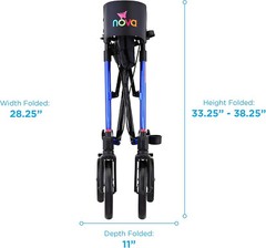 NOVA Express Rollator Walker, Large 10” & 8” Wheels, Easy Fold – BLUE, OPEN BOX