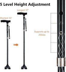 KAKICLAY Folding Walking Cane with LED Light Adjustable Aluminum Walking Stick
