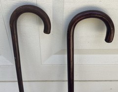 Vintage Wooden Walking Canes Curved Handle Lot Of 2