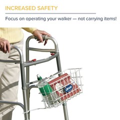 Drive Medical Walker Basket with Plastic Insert Tray and Cup Holder, Aluminum
