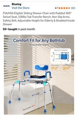 Blue White Adjustable Transfer Bench with Armrest Backrest Plastic Aluminum