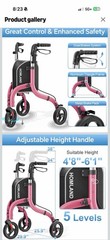 HOMLAND 3 Wheel Walkers for Seniors, Foldable Rollator w/Cane & Cup Holder