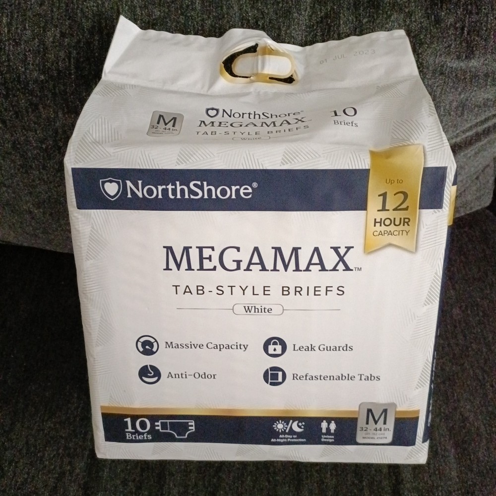 NorthShore MegaMax Adult Diapers Medium (32-44) White Tab Briefs 10 Count