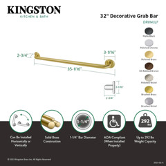 Kingston Brass DR814322 32-Inch x 1-1/4 OD Grab Bar in Polished Brass
