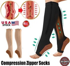 2 PAIRS Zip Up open Toe Compression Zipper Socks Calf Support Stocking Women Men