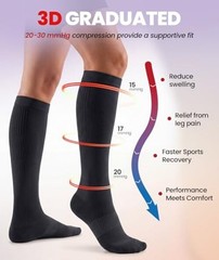 PULIOU Cooling Compression Socks for Women Men, 20-30 mmHg Small-Medium Black