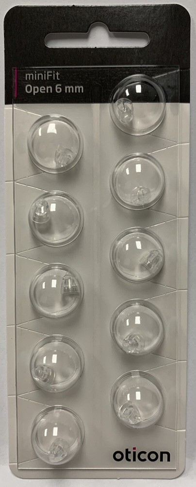 1 Pack Oticon miniFit 6mm Open Domes For Hearing Aids. 10 Domes Total.