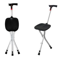 Folding Walking Cane with Tripod Chair Seat Stool Heavy Duty Adjustable Portable