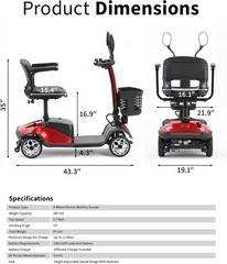 300Lbs Electric Mobility Scooter 4 Wheels Big Space W/ Rear Mirrors