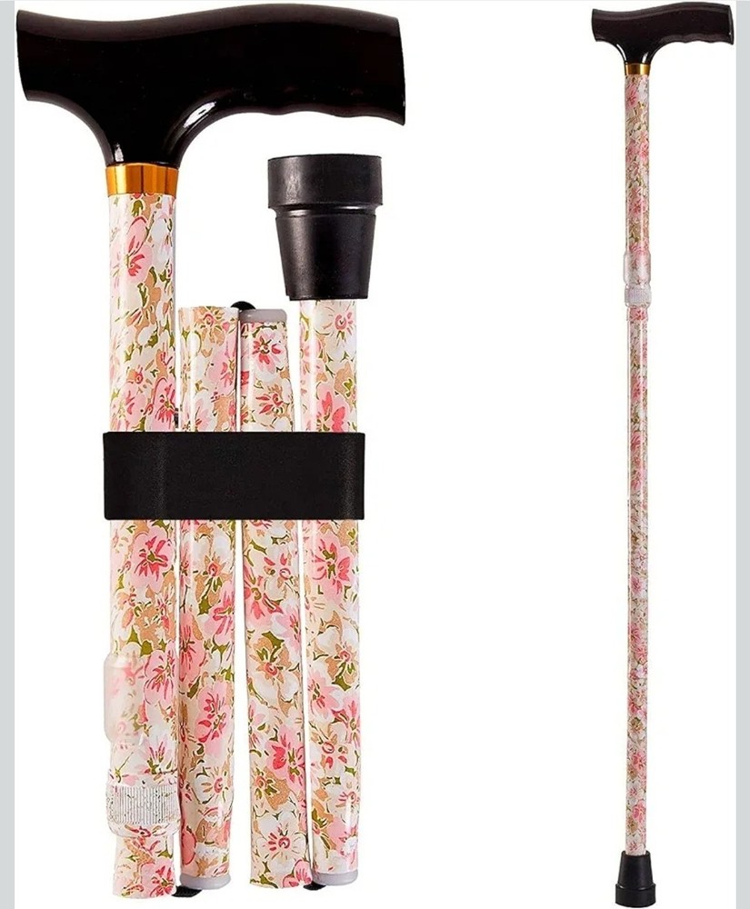Foldable Floral Walking Cane Aluminum Derby Handle Slip Resistant New