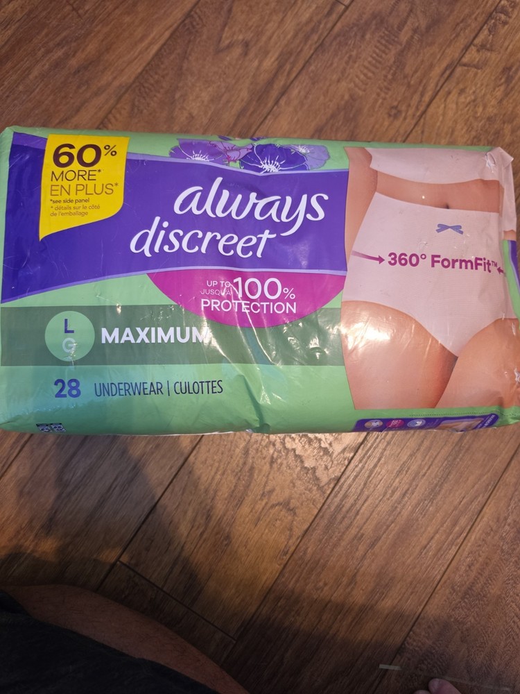 Always Discreet Maximum Protection Incontinence Underwear for Women, Large 28 Ct
