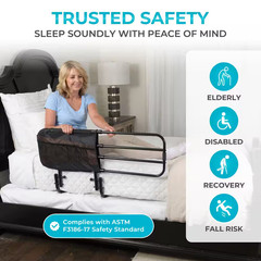 26 In. to 42 In. EZ Adjustable Bed Rail with Swing-Down Safety Railing and Po…