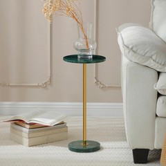 Hmjeae 9.8-Inch Marble Round Drink Table Stone Finish Pedestal End Table For