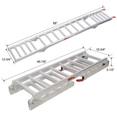 Silver 1400LB Aluminum Ramp Pair 2in1 Tailgate Extender ATV Mower Motorcycle