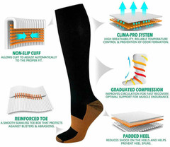 1-2 Pairs Copper Infused Compression Socks 20-30mmHg Graduated Mens Womens S-XXL