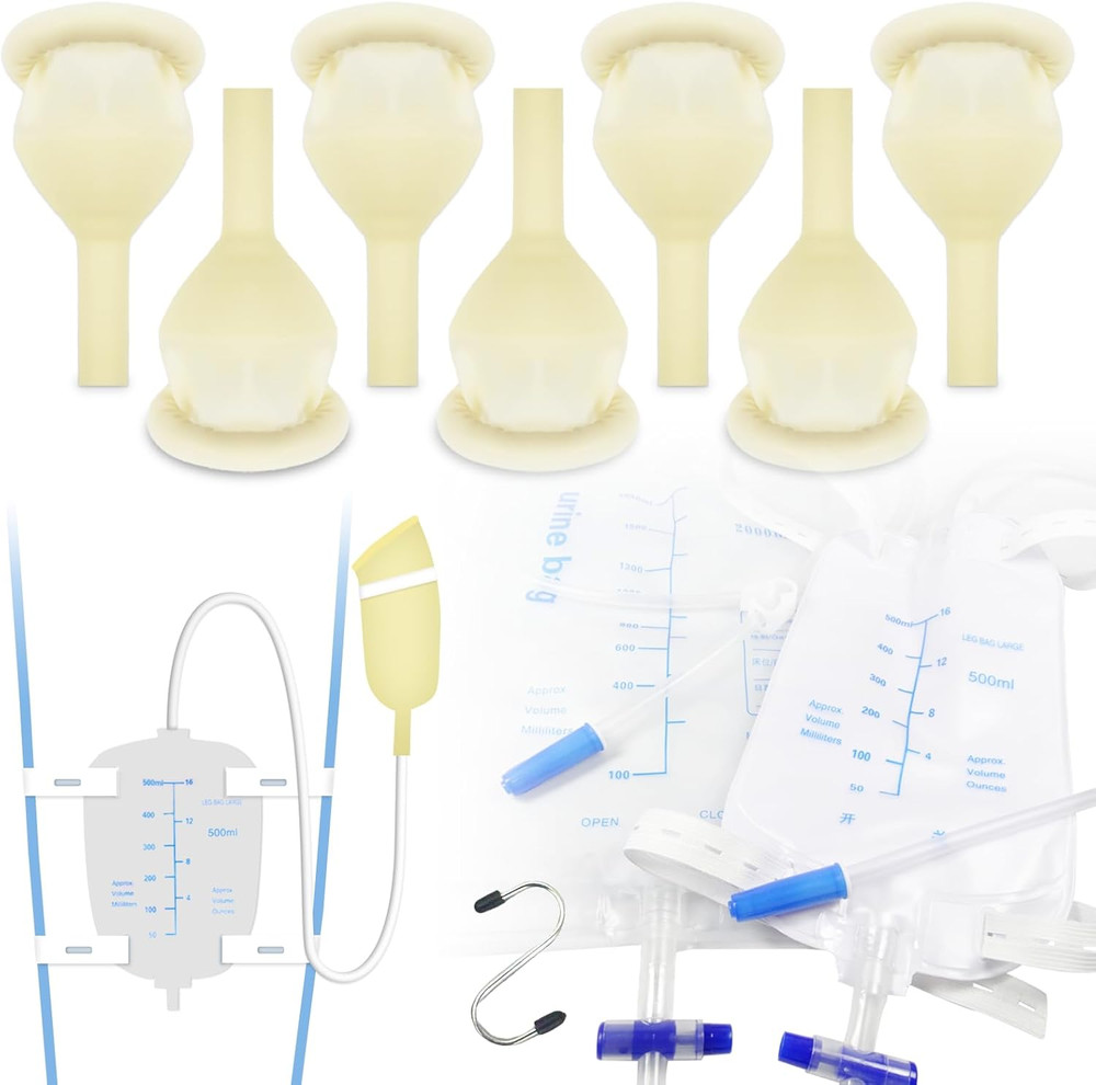 Latex External Catheter Set Self-Sealing Leg Bag 500ml + 2000ml Urine Bags