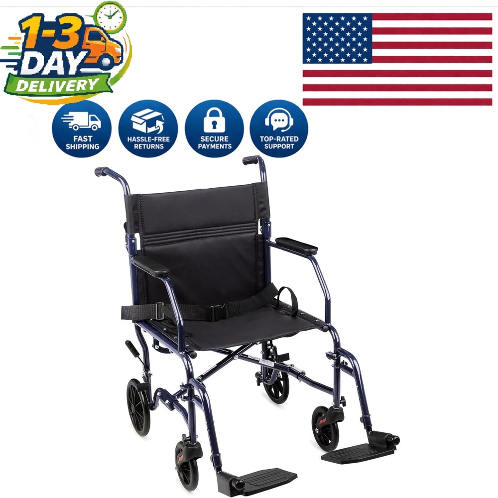 Portable 25 lb Transport Wheelchair – 19 inch Seat Ideal for Travel & Recovery