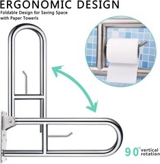Space-Saving Flip-Up 29.5″ Stainless Steel Bathroom Grab Bar with Paper Holder