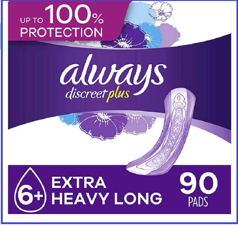 Always Discreet plus Incontinence Pads for Women, Extra Heavy Long (90 ct.)*