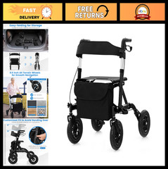All-Terrain Rollator Walker with Pneumatic Tires, Foldable, Adjustable Height, S