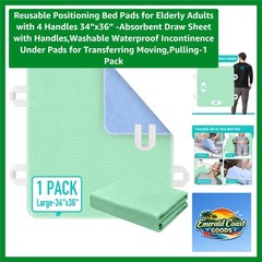 Reusable Positioning Bed Pads for Elderly Adults with 4 Handles 34”x36” -Abso…