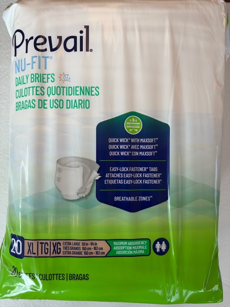 Prevail Nu-Fit Daily Briefs XL Maximum Absorbency Unisex 20 Ct Easy-Lock Tabs