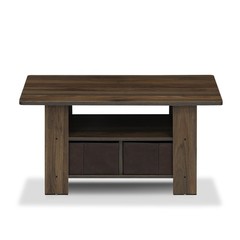 Furinno Andrey Coffee Table Bin Drawer Columbia Walnut/Dark Brown
