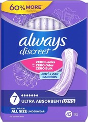 Always Discreet Adult Incontinence Pads Size 7 Ultra Absorbent Long Length-42 Ct