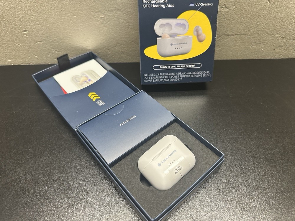 Audien Hearing ATOM PRO 2 Wireless Rechargeable OTC Hearing Aids New Open Box