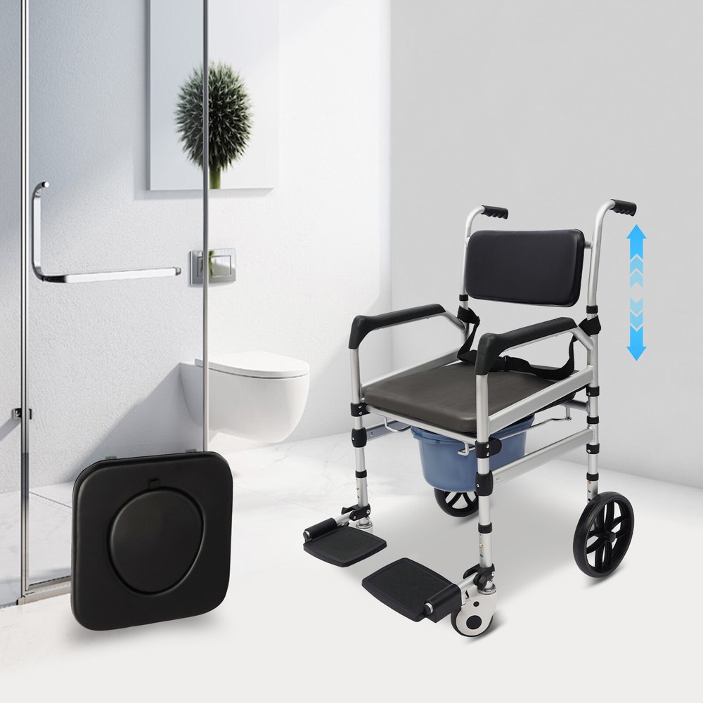 Foldable Shower Chair w/Wheels, Aluminum Alloy Height Adjustable Shower Chair