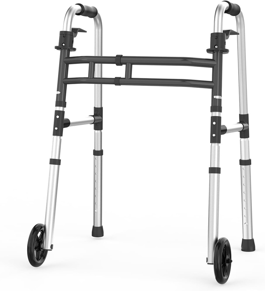 Loyoda Folding Walker w Wheels – 350lb Cap Adjustable, Lightweight & Safe