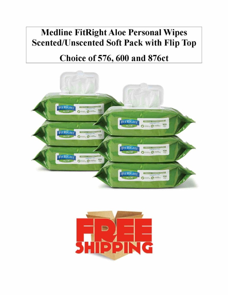 Medline FitRight Aloe Personal Wipes Scented/Unscented 576-600-816ct