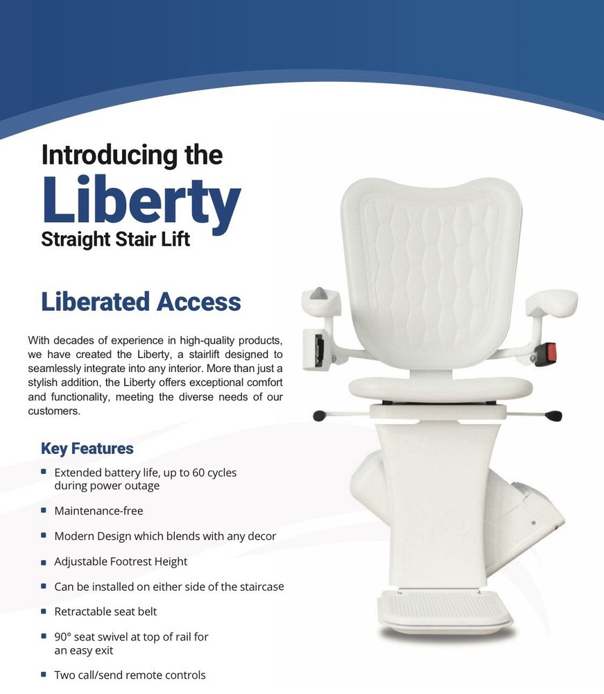 Atlas Liberty Straight Indoor Stair Lift, Foldable, Remote, 315 lb, White