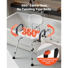 Uimoso Sliding Shower Chair with Swivel Seat & Backrest, 400 lbs Capacity