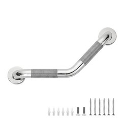 11/4 x 16 Angled Shower Grab Bar For Seniors Knurled SS Polished Nickel Rail