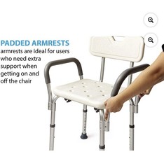 Guardian Folding Shower Chair Backrest Padded Arms Non-Slip Adjustable 16-21″