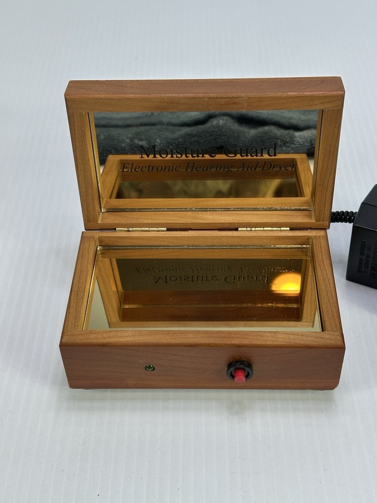 Moisture Guard Electronic Hearing Aid Dryer Wooded Box Working