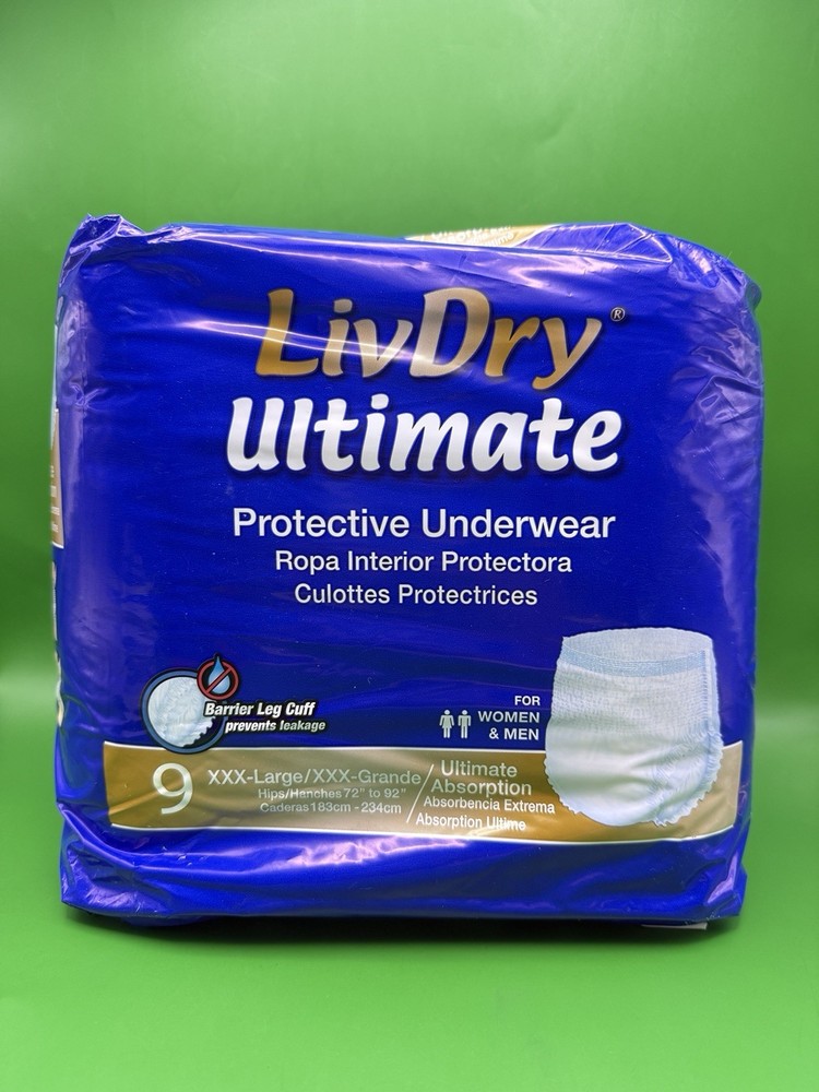 LivDry Ultimate 3XL Incontinence Underwear Waists 72″-92″ 12 Count