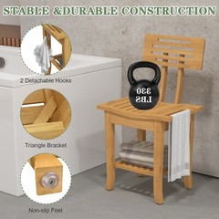 Deluxe Bamboo Shower Bench for Inside Shower Bathroom Bench Stool with Storage