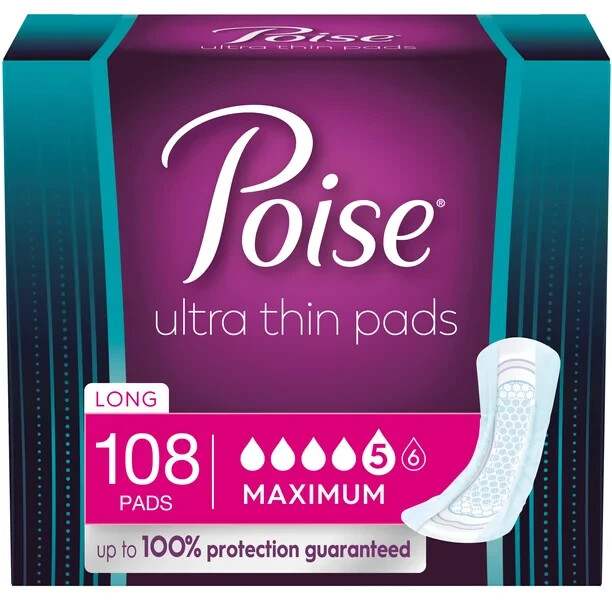 Ultra Thin Incontinence Pads for Women, Maximum Absorbency,108ct (3 Packs of 36)