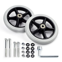 2Pcs 6 Inch Solid Wheelchair Replacement Wheels Rubber 6 inches, Grey
