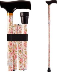 Foldable Cane Walking Stick Floral Aluminum Black Derby Handle Slip Resistant