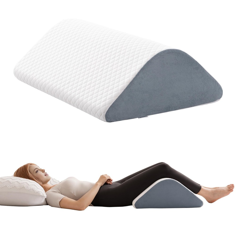 Knee Wedge Pillow for Post-Surgery 21.6*17.8*6.9 Inch, White & Gray