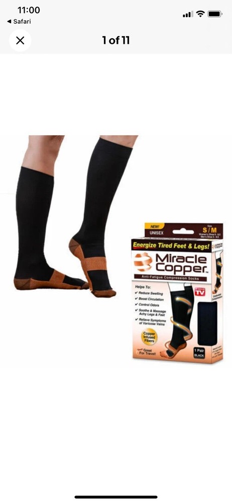 Miracle Copper Socks (Extra Firm) by Ontel (Small/Medium, 1 Pair)