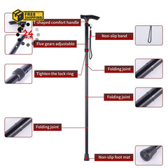 Folding Walking Cane for Seniors, 5-Level 32-37 Inches Adjustable, Black