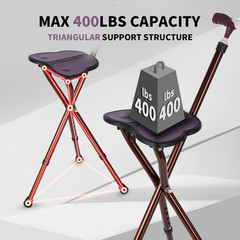 Folding Cane Seat 441 Lbs Capacity Thick Aluminum Alloy Cane Stool Crutch Chair