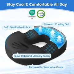 Donut Pillow for Tailbone Pain, Hemorrhoids – Cooling Gel Memory Foam Chair Seat