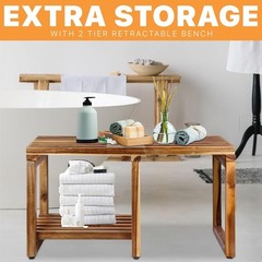 Customizable 29-Inch Shower Bench in Acacia Wood – Easy Assembly and Elegance